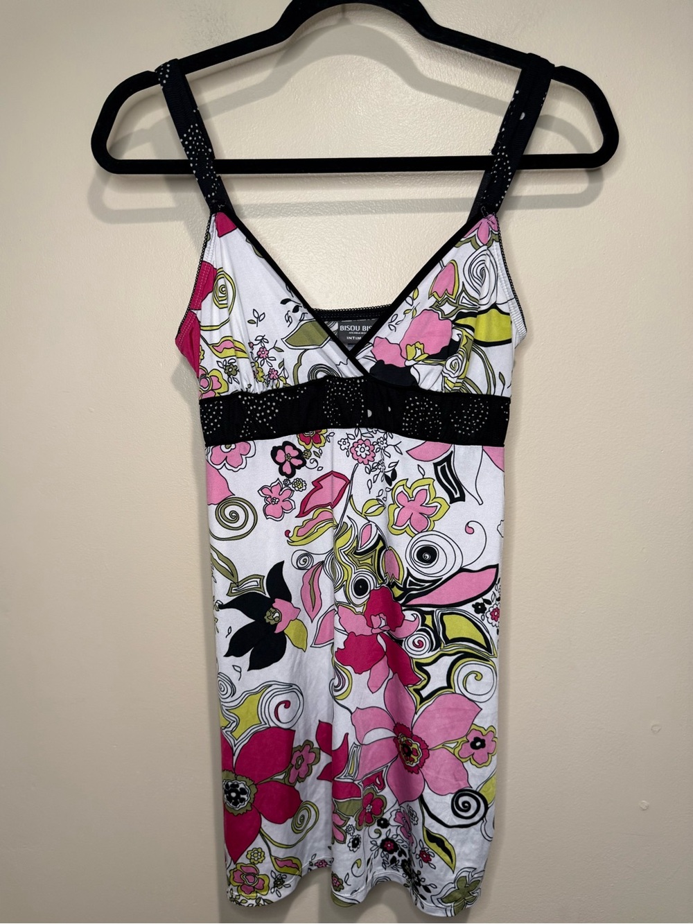 Y2K Bisou Bisou Intimates Slip Dress Sleepwear black white Pink size small